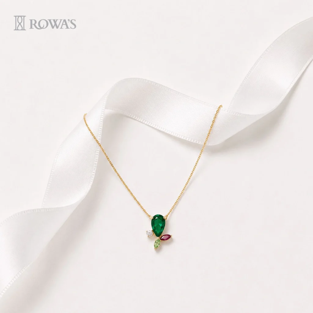 Emerald Teardrop Pendant with Chain