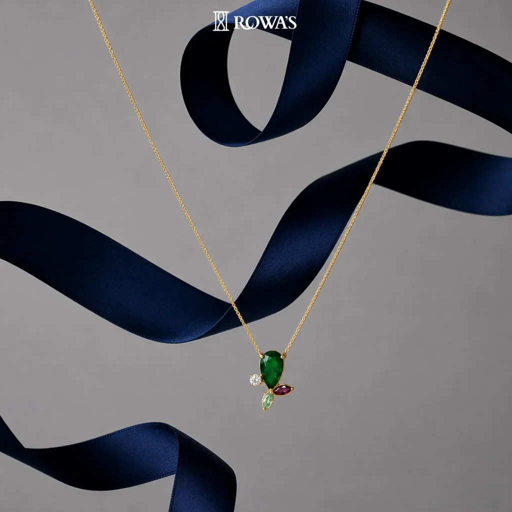 Emerald Teardrop Pendant with Chain