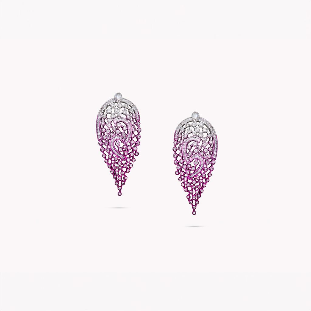 Radiant Lace Earrings in Pink Rhodium and Diamonds