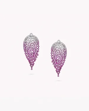 Radiant Lace Earrings in Pink Rhodium and Diamonds