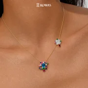 Radiant Mosaic Pendant in Diamonds and Precious Coloured Stones