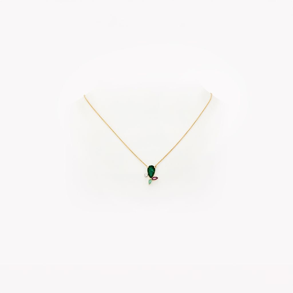 Emerald Teardrop Pendant with Chain