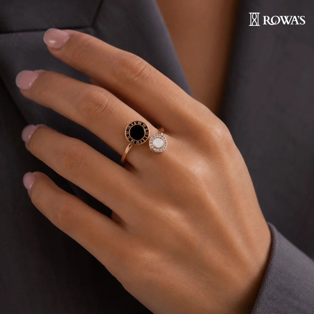 Corporate Eclipse Ring with Mother of pearl and Black Onyx
