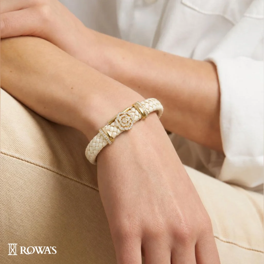 Diamond Rose Vegan leather band Natural Bracelet