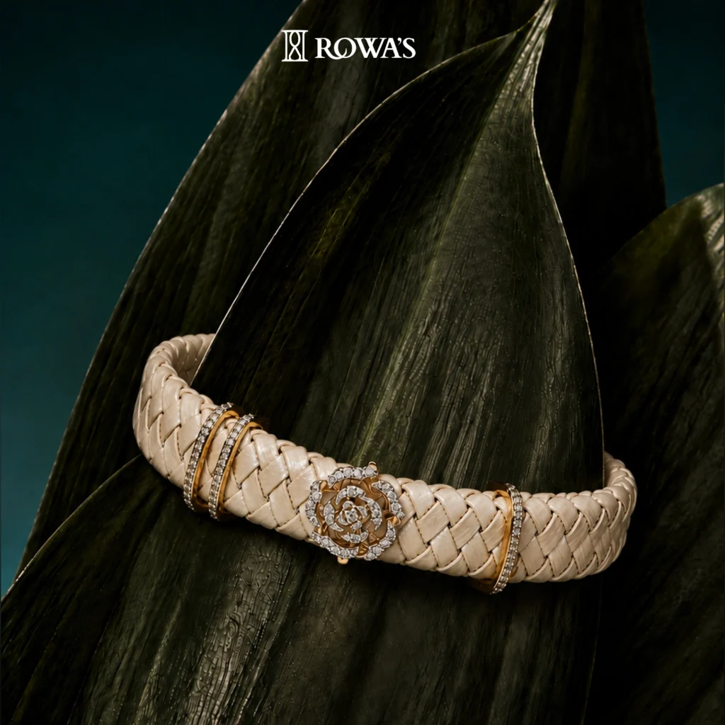 Diamond Rose Vegan leather band Natural Bracelet