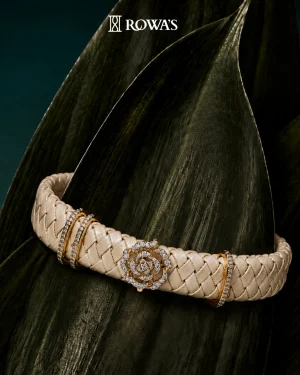 Diamond Rose Vegan leather band Natural Bracelet
