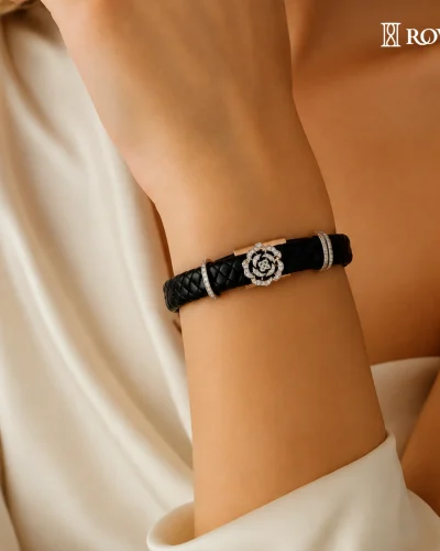 Diamond Rose Vegan Leather Natural Bracelet