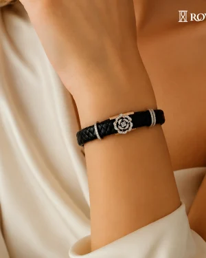 Diamond Rose Vegan Leather Natural Bracelet