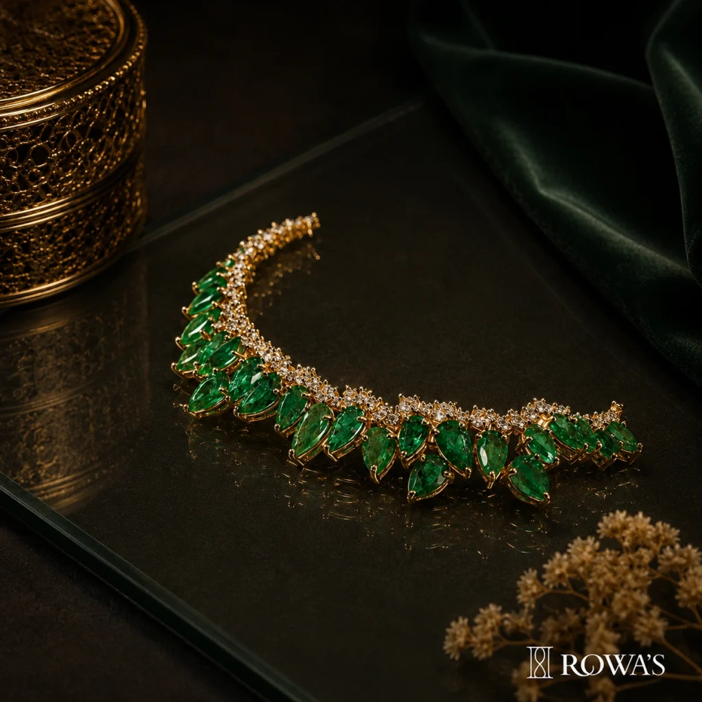 Opulent Emerald Leaf Bracelet