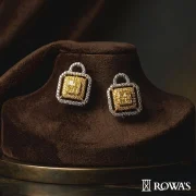 Rowas Petit Cushion Fancy Yellow Diamond Earrings