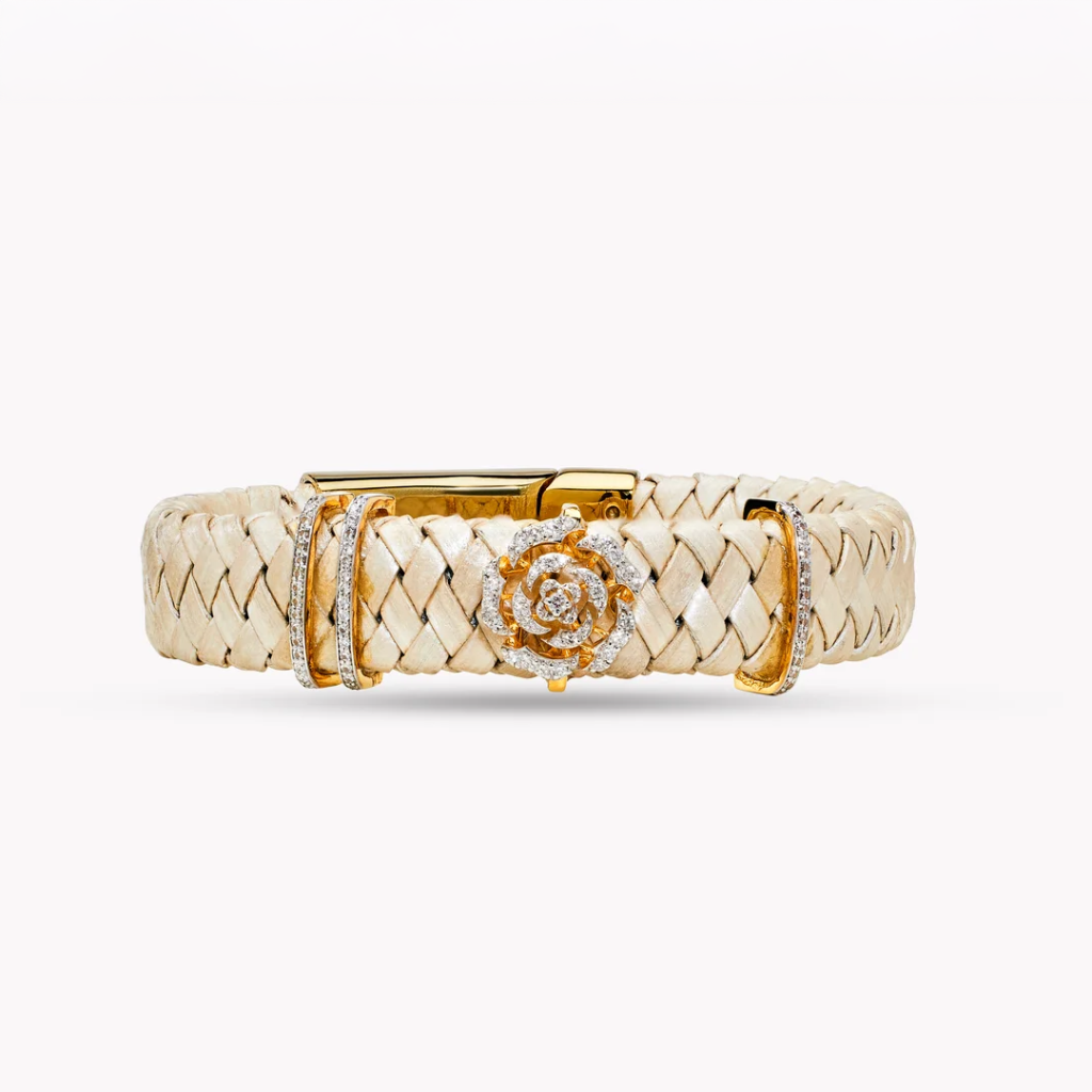 Diamond Rose Vegan leather band Natural Bracelet