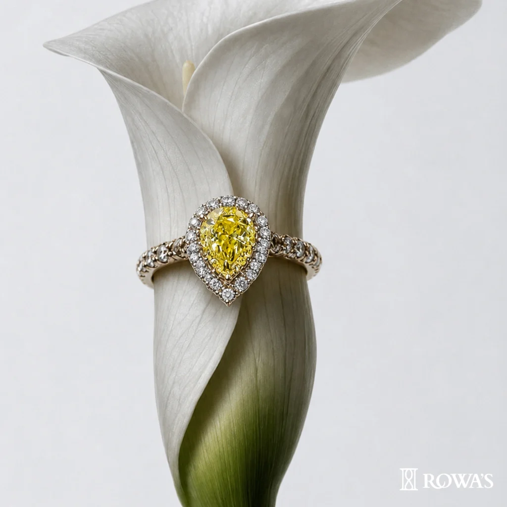 Sunlit Teardrop Fancy Pear Shaped Yellow Diamond Ring