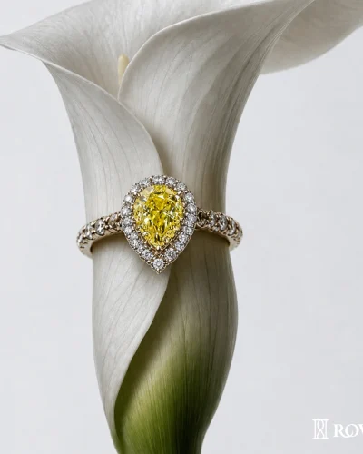 Sunlit Teardrop Fancy Pear Shaped Yellow Diamond Ring