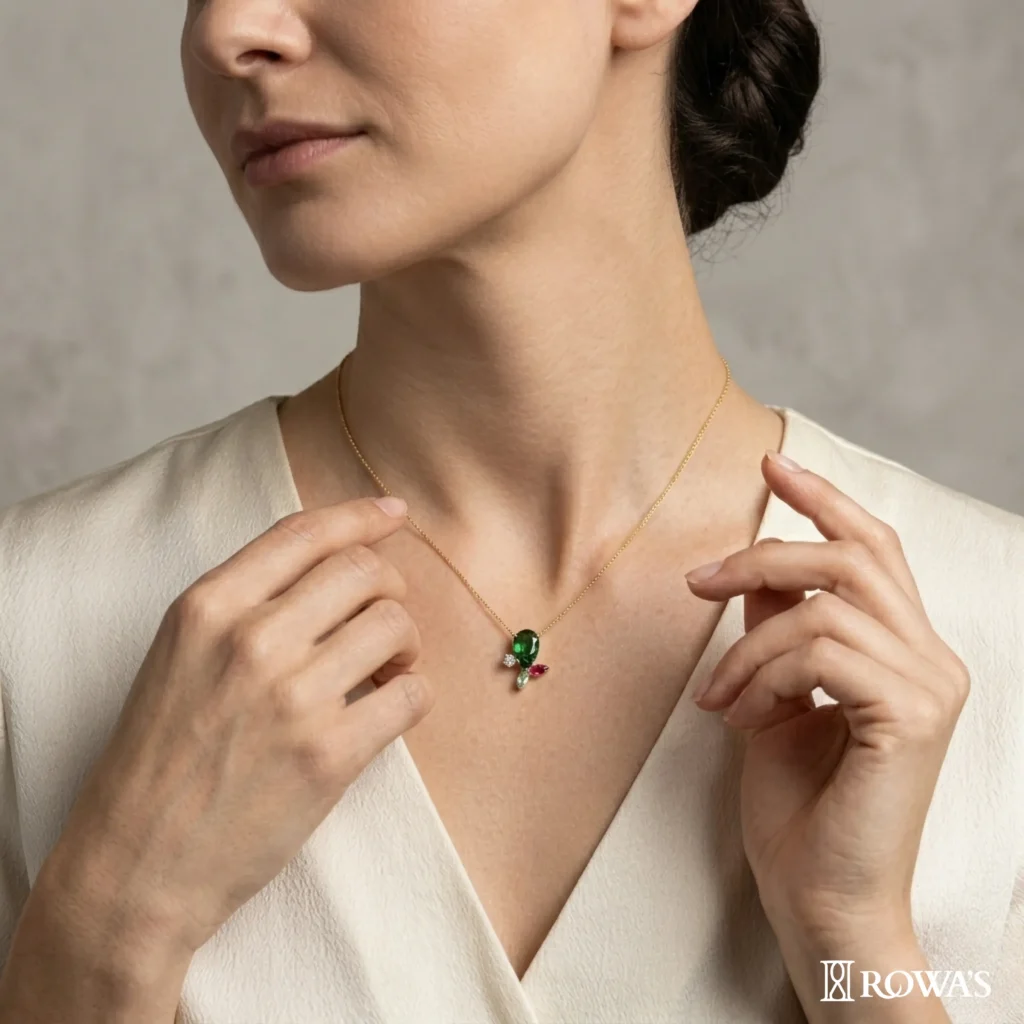 Emerald Teardrop Pendant with Chain