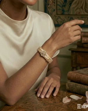 Diamond Rose Vegan leather band Natural Bracelet
