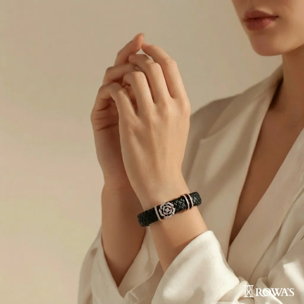 Diamond Rose Vegan Leather Natural Bracelet