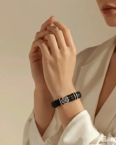 Diamond Rose Vegan Leather Natural Bracelet