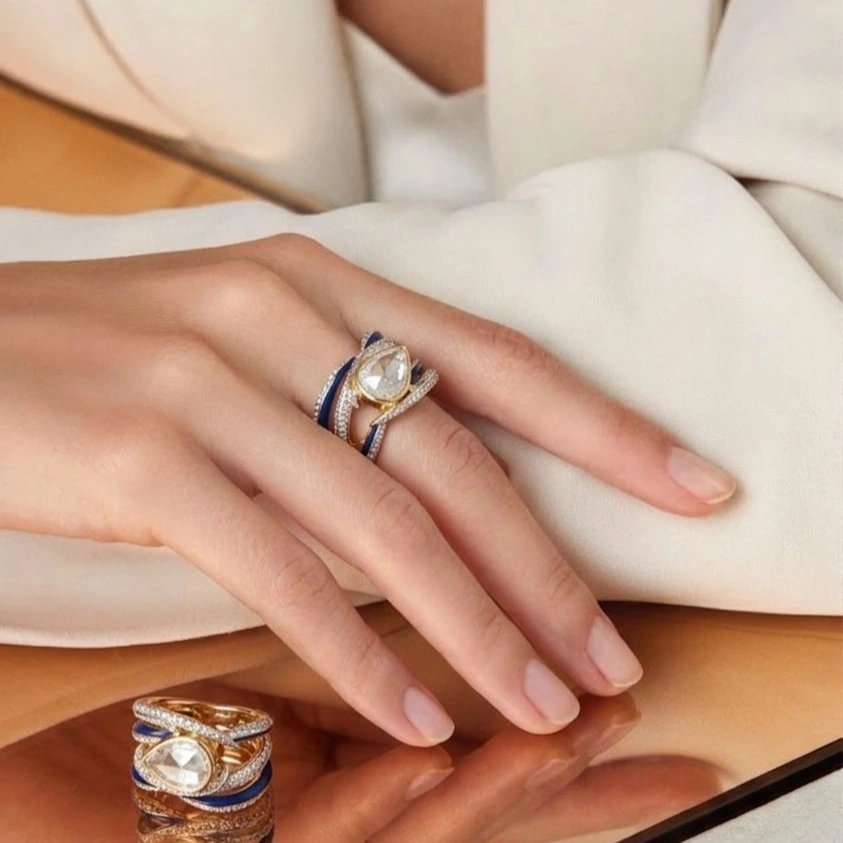 Retro Teardrop Diamond Uncut Ring