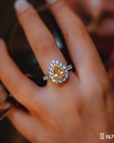 Sunlit Teardrop Fancy Pear Shaped Yellow Diamond Ring