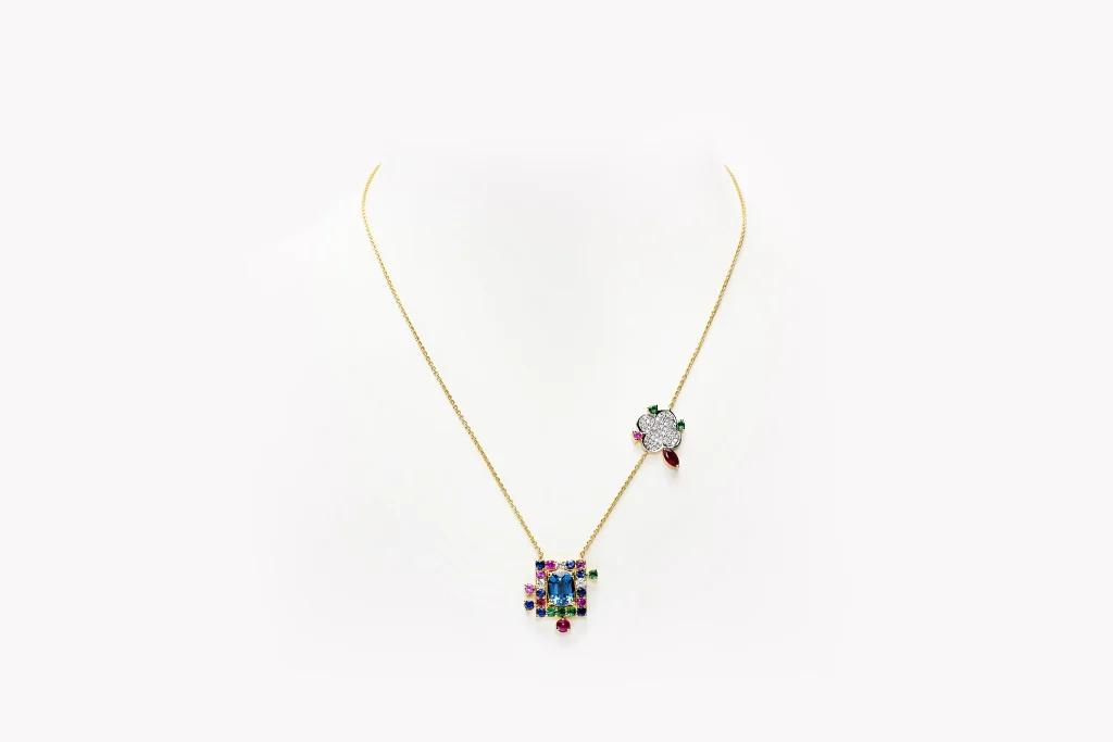 Radiant Mosaic Pendant in Diamonds and Precious Coloured Stones